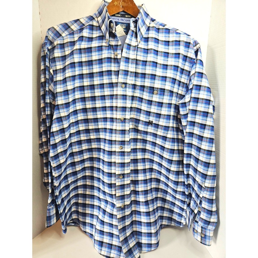 Wrangler 20X Mens M/L Blue Plaid Long Sleeve Button Up Shirt